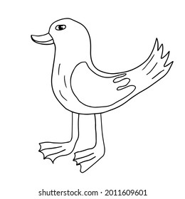Cartoon doodle linear duck isolated on white background. Cute sketch of a bird.
