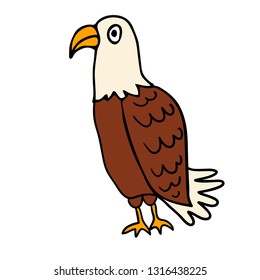 Cartoon doodle linear eagle isolated on white background. Vector illustration.  