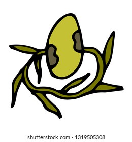 Cartoon doodle linear  egg in the nest isolated on white background. Vector illustration.