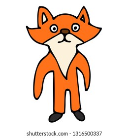 Cartoon doodle linear fox isolated on white background. Vector illustration. 