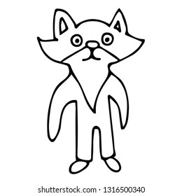 Cartoon doodle linear fox isolated on white background. Vector illustration. 