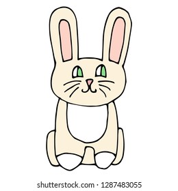  Cartoon doodle linear funny bunny, rabbit isolated on white background. Vector illustration.  