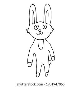 Doodle de caricatura conejo lineal divertido, conejo aislado en fondo blanco. Ilustración vectorial.   