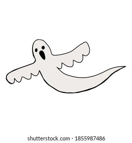Cartoon doodle linear ghost isolated on white background. Vector illustration.  