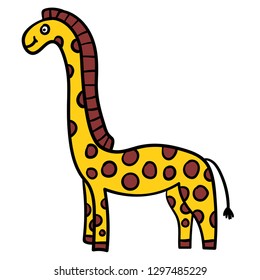 Cartoon doodle linear giraffe isolated on white background. Vector illustration.  