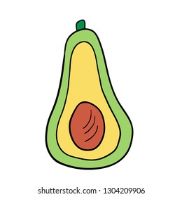 Cartoon doodle linear half of avocado isolated on white background. Vector illustration.
