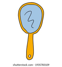 Cartoon Doodle Linear Hand Mirror Isolated On White Background. Care Accessory Icon.