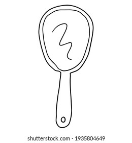 Cartoon Doodle Linear Hand Mirror Isolated On White Background. Care Accessory Icon.