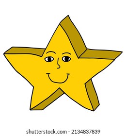 Cartoon doodle linear happy smiling star character isolated on white background. 