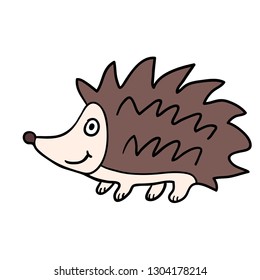 Cartoon doodle linear hedgehog isolated on white background. Vector illustration.