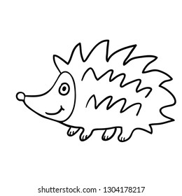 Cartoon doodle linear hedgehog isolated on white background. Vector illustration.