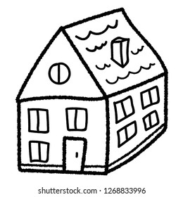 Cartoon doodle linear house isolated on white background. Vector illustration.