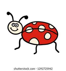 Cartoon doodle linear ladybug isolated on white background. Vector illustration. 