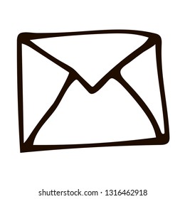 Cartoon doodle linear mail, letter isolated on white background. Vector illustration. 