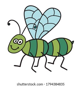 Cartoon doodle linear midge, fly isolated on white background. Vector illustration.  

