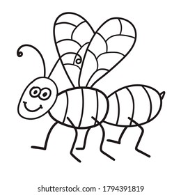 Cartoon doodle linear midge, fly isolated on white background. Vector illustration.  
