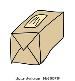 Cartoon doodle linear parcel isolated on white background. Vector illustration. 