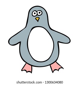 Cartoon doodle linear penguin isolated on white background. Vector illustration.