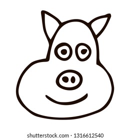 Cartoon doodle linear pig isolated on white background. Vector illustration. 