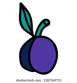 Cartoon doodle linear plum isolated on white background. Vector illustration. 