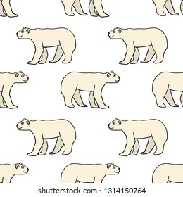 Cartoon doodle linear polar bear seamless pattern. Cute animal background. Vector illustration.
