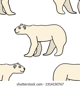 Cartoon doodle linear polar bear seamless pattern. Cute animal background. Vector illustration.