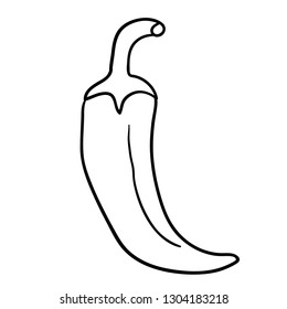 Cartoon doodle linear red chilly pepper  isolated on white background. Vector illustration.
