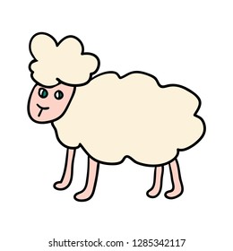 Cartoon doodle linear sheep isolated on white background. Vector illustration.  