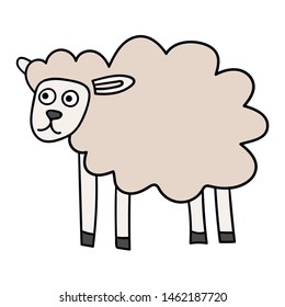 Cartoon doodle linear sheep isolated on white background. Vector illustration.   