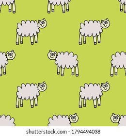 Cartoon doodle linear sheep seamless pattern. Infinity backdrop with farm animal in childlike style. Vector illustration.     