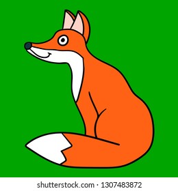 Cartoon doodle linear sitting fox isolated on white background. Vector illustration.