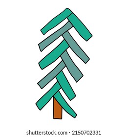 Cartoon doodle linear spruce tree isolated on white background. Forest hand drawn icon.