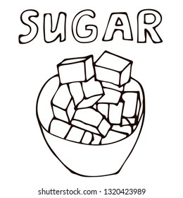 Cartoon doodle linear sugar, cubes isolated on white background. Vector illustration.
