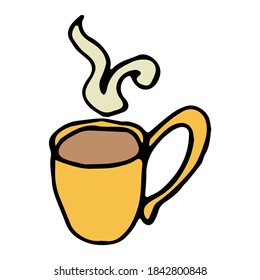 Cartoon doodle linear tea or coffee isolated on white background. Vector illustration.    
