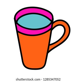 Cartoon doodle linear tea cup isolated on white background. Vector illustration.   