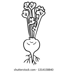 Cartoon doodle linear turnip isolated on white background. Vector illustration.