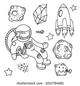 Cartoon doodle lineart vector cosmic set.
