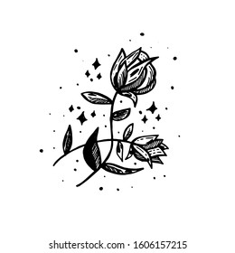 Cartoon doodle magic hand drawn set. Art isolated. Ink style boho chic sticker, patch, flash tattoo or print design vector illustration