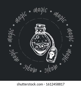 Cartoon doodle magic hand drawn set. Art isolated. Ink style boho chic sticker, patch, flash tattoo or print design vector illustration