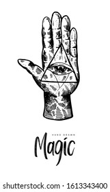 Cartoon doodle magic hand drawn set. Art isolated. Ink style boho chic sticker, patch, flash tattoo or print design vector illustration