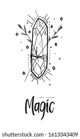 Cartoon doodle magic hand drawn set. Art isolated. Ink style boho chic sticker, patch, flash tattoo or print design vector illustration