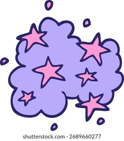 cartoon doodle magical cloud in bright neon color