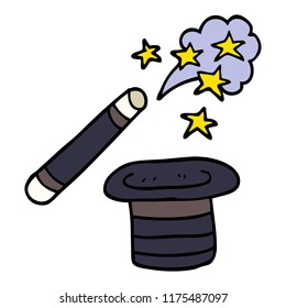 cartoon doodle magicians hat and wand