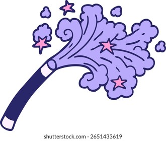 cartoon doodle magicians wand in bright neon color