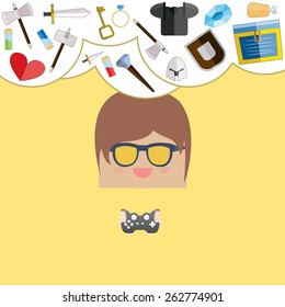 cartoon doodle man rectangle play games game weapon icons, vector illustration