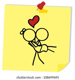 cartoon doodle memo paper - cartoon couple with heart