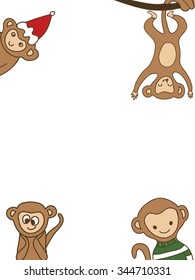 Cartoon doodle monkeys on white background