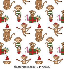 Cartoon doodle monkeys seamless pattern