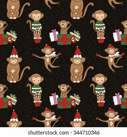 Cartoon doodle monkeys seamless pattern