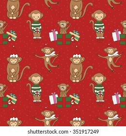Cartoon doodle monkeys seamless pattern